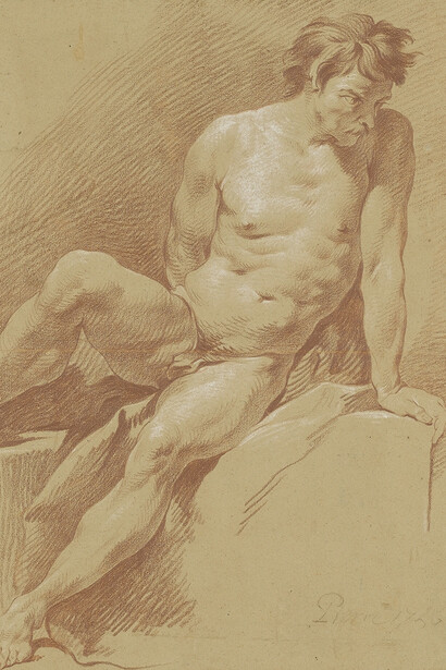 Jean-Baptiste Marie Pierre, Sitzender Männerakt (detail), 1756. Courtesy of Staatsgalerie Stuttgart