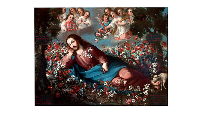 The Divine Spouse (El Divino Esposo), Miguel Cabrera (Mexican, ca. 1715–1768), ca. 1750, Mexican, Oil on canvas (Óleo sobre lienzo), 42 1/2 × 58 1/16 in. (108 × 147.5 cm). Courtesy of Fundación Cultural Daniel Liebsohn, A.C., Mexico City (Ciudad de México)
