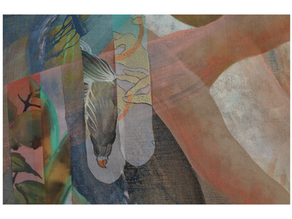 Lien Truong, Have You Ever Ridden a Buffalo, 2023 (detail). Oil and acrylic on linen and silk, 82.5x95 inches. Image courtesy of the artist and UTA Artist Space