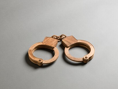Handcuffs, 2012, Huali wood, 15 3/4 x 5 1/4 x 11 in (40  x 13 x 28 cm), Edition of 16+4AP