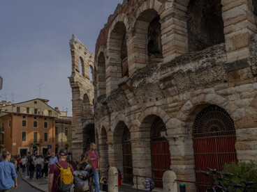The historic Arena di Verona in Veneto, Italy, basking in the warmth of a sunny day