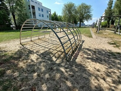 Playground at IJplein, Amsterdam-Noord, featuring equipment inspired by the work of Aldo van Eyck, Netherlands