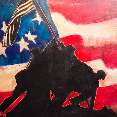 Recreación patriótica de la famosa foto de Iwo Jima por parte del artista Drew Nussbaum