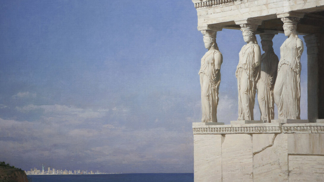 Guillermo Muñoz Vera, Liberty and Caryatid, 2012, oil on canvas mounted on panel, 55 1/8 x 72 inches