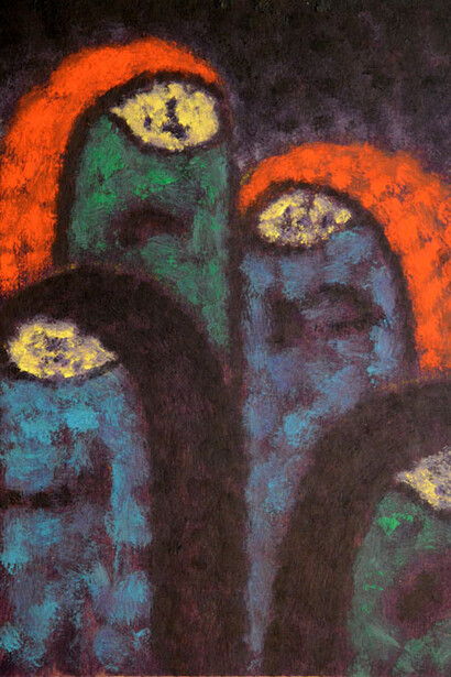 Diego Saiani, Le donne pie, dettaglio, 2014, olio su cartone