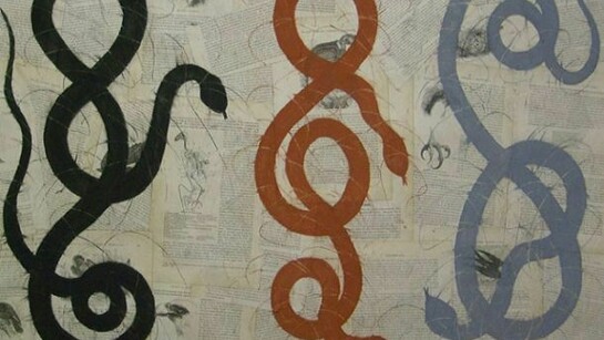Louise Laplante, Three Graces, 2013, 26" X 40", chalk on vintage collaged paper
