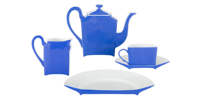Demi Tasse" Coffee Service, Design by Arman (Armand Piere Fernandez (1928-2005))), Producted by Bernardaud Limoges1990LimogesPorcelainPlate: 3 x 22 x 12,3 cm; Saucer: 2,6 x 15,8 x 8,3 cm; Coffee cup: 2 x 11,2 x 4,5 cm; Coffeepot: 16,5 x 22 x 7,5 cm; Pot lid: 4,7 x 7,8 x 5 cm; Sugar bowl: 9,8 x 14 x 6cm; Creamer: 12 x 11,5 x 5 cm; Lid: 3,5 x 7 x 5 cm
