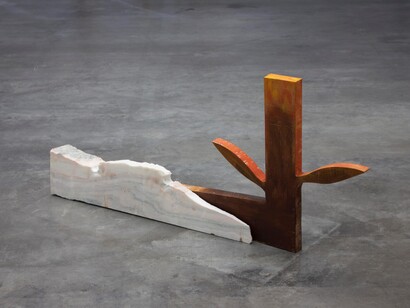 Kostis Velonis, Species Speech, 2015, marble,wood,acrylic, 97 x 55 x 15 cm, Courtesy Kalfayan Galleries, Athens-Thessaloniki
