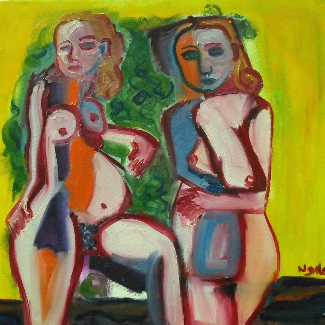 Stephen Najda, Les Baigneurs (The Bathers), Oil on Canvas, 19.5” x 19.5” x 1.5”, Courtesy of Agora Gallery