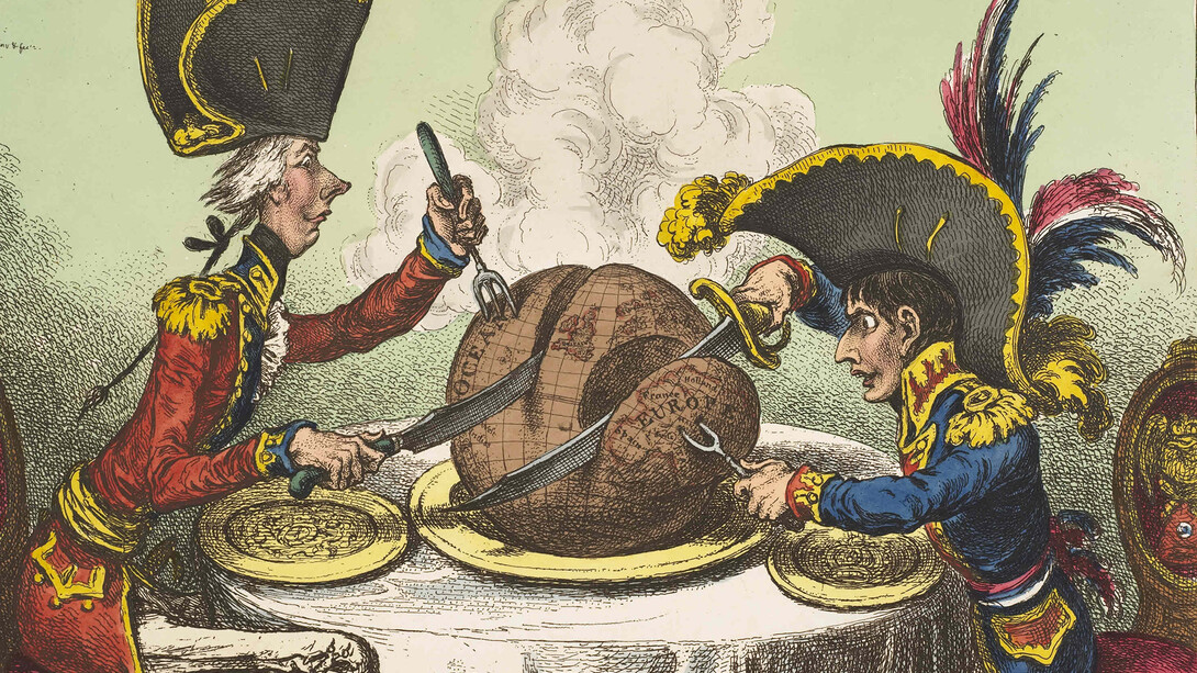 James Gillray (1756 - 1815), The Plumb-pudding in Danger, 1805, London, Hand-coloured etching on paper, H 26.1 x W 36.3 cm © The Trustees of the British Museum