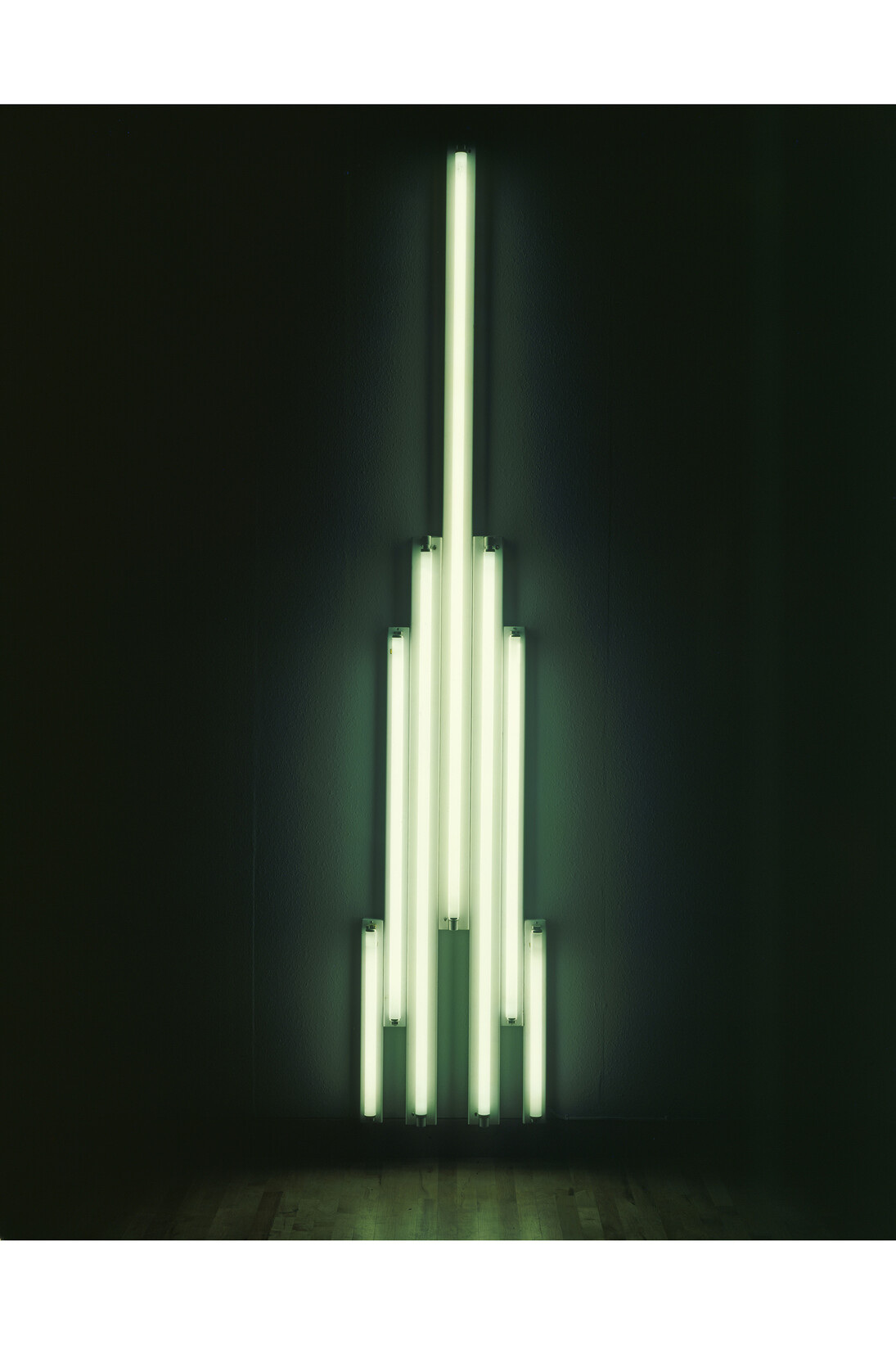 Dan Flavin, ‘Monument’ for V. Tatlin, 1966–9, Fluorescent tubes and metal, 305.4 × 58.4 × 8.9 cm
© 2014 Stephen Flavin / Artists Rights Society (ARS), New York, Courtesy Tate Collection: Purchased 1971