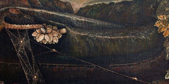 John Dunkley, Spider’s Web, n.d. Mixed media on canvas, 17 1/2 x 29 inches. Collection of Ernest, Kenneth, and Tina Dunkley. Photo by Tina Dunkley