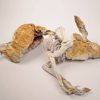 Omer Even Paz, Hare, 2015, aluminum foil, spray paint, 60 x 35 x 25 cm, courtesy of the artist