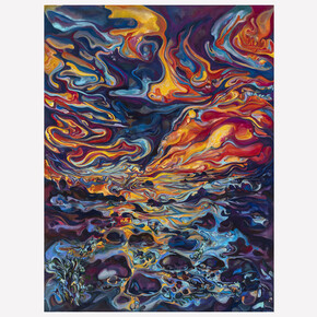 Maria Calandra,
Descending on Fiery Beams, 2023,
Acrylic on linen, 72 x 54 inches. Courtesy of Fredericks & Freiser, NY