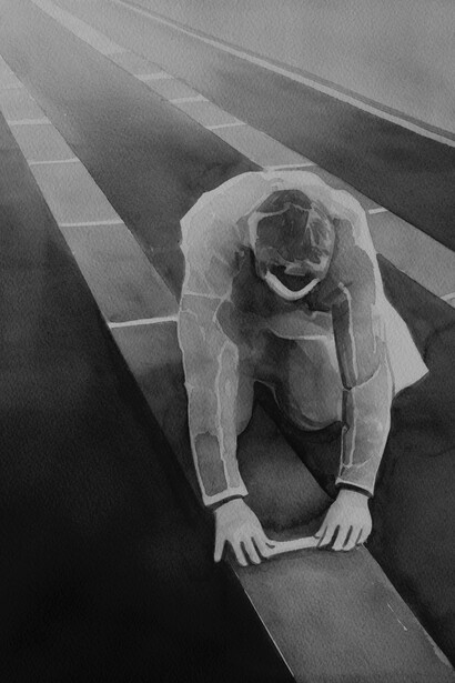 Radenko Milak, A mosque is being disinfected as a preventive measure against the spreading of coronavirus (COVID-19), Gaza City, Gaza on May 21, 2020, 2020, watercolor, 35x25cm, courtesy PRISKA PASQUER, Cologne