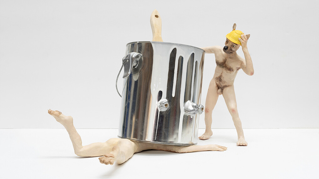 Stephen Morrison, Paint bucket dogs, 2025. Courtesy of Hashimoto Contemporary