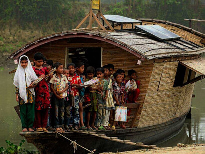 Floating school, Bangladesh, designed by Mohammed Rezwan: solar-powered boats are self-reliant