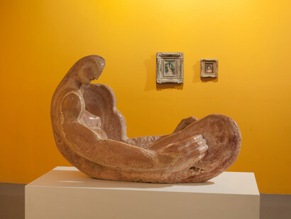 Installation view: “The T'ang Horse: Anthony Quinn”, at Mana Contemporary, 2016.
[Featured artwork, L-R: Anthony Quinn, Destroyed But Not Defeated, 1986. Pierre
Auguste Renoir, Femme au Chapeau, 1890. Pierre Auguste Renoir, Tête d'enfant,
1890.] Photo by John Berens.