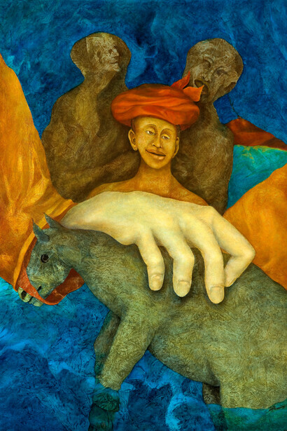 Agostino De Romanis. La mano benefica, 2005, olio su carta rintelata, cm. 100 x 70