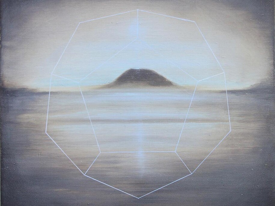 Edouard Wolton, Mirage/dodécaèdre/élément ether, 2012, acrylic and oil on canvas, 60 x 40 cm, Courtesy Galerie Les filles du calvaire