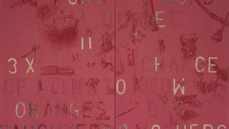 Daughters & Mothers 2019, enamel, acrylic, wood panel. 240x150cm, from The Duration at Beaconsfield Gallery 2019. Ph. Mark Dean, courtesy of the artist, © Mark Dean