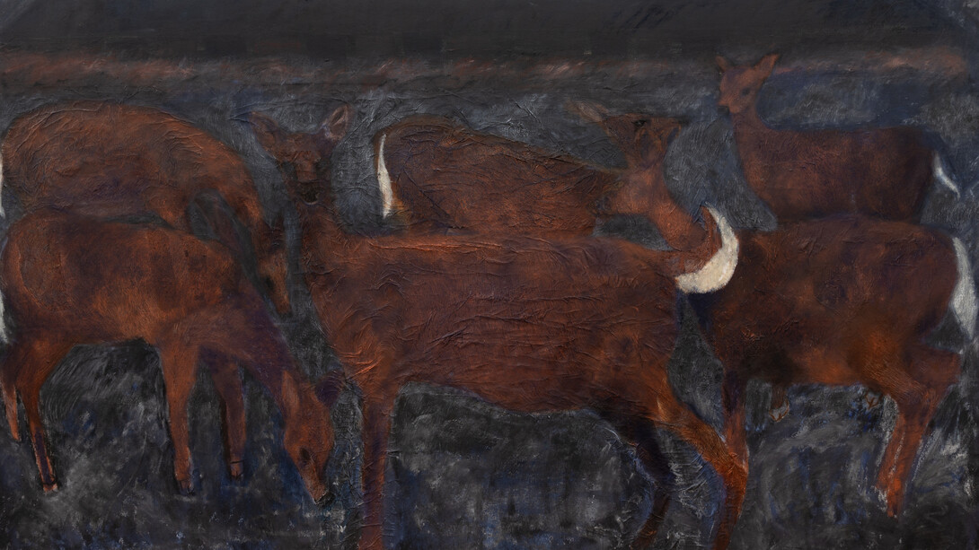 Emma 
Rose Schwartz, The missing link in modern spiritualism, painting in exhibition. Courtesy of Derosia Gallery