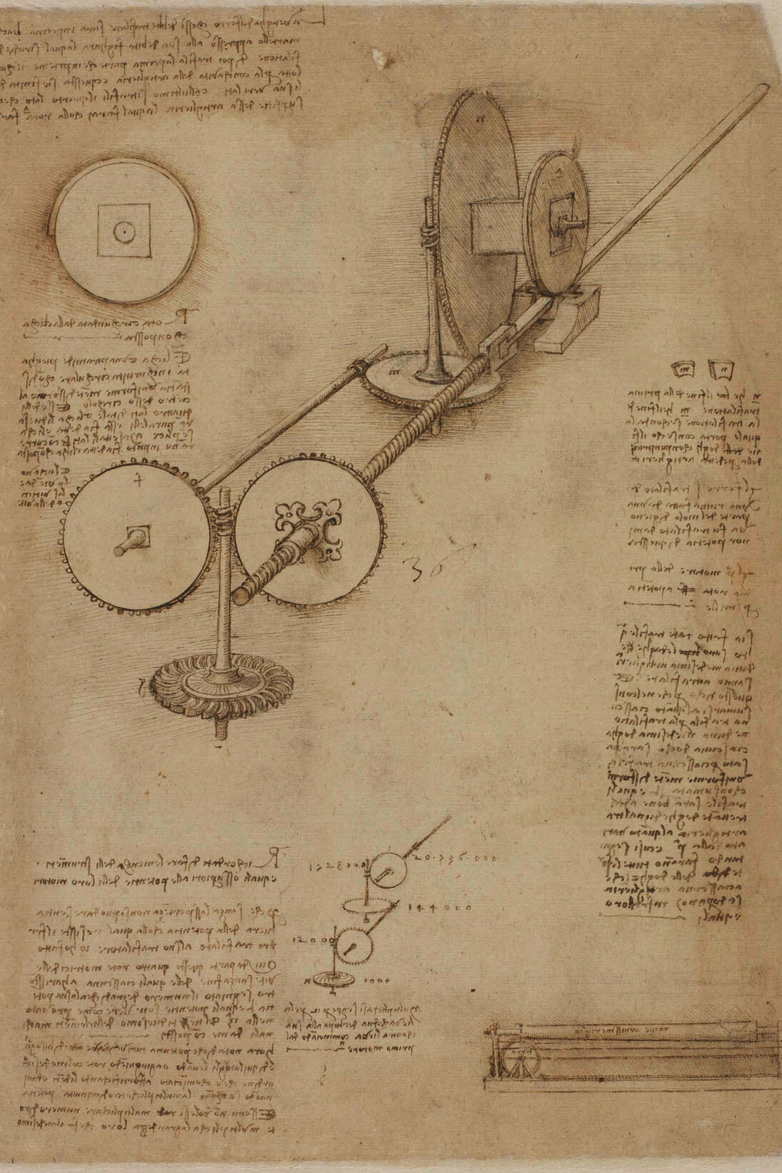 Leonardo da Vinci, macchina per trafilare le doghe di cannone, f. 10, Codice Atlantico