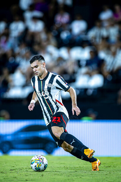 A player battling for possession