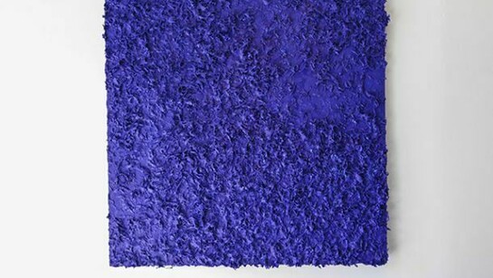 Gregory Coates, pimp, 2014, feather, pigment, wood, 48x48