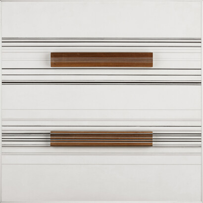 Cui Xiuwen, Qin Se No. 4, 2014, Phoebe Bournei and acrylic on canvas, 19 5/8 x 19 5/8 inches (50 x 50 cm)