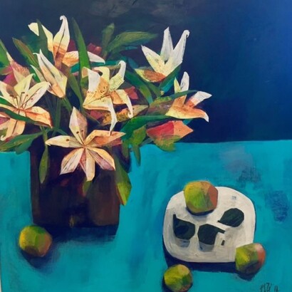 Este Macleod, Pink Lilies, acrylic on board