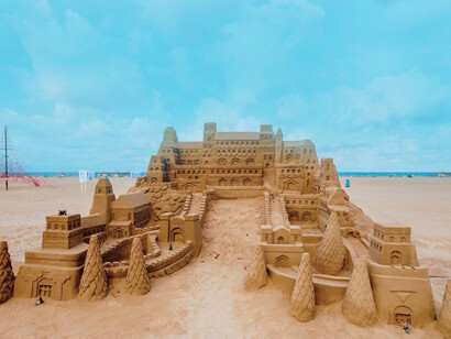 A well-made sand castle on the beach