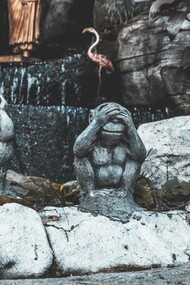 Three wise monkies in Golden Mountain Temple, Bangkok, Thailand