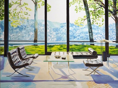 Eamon O'Kane, Glass house interior with summer shadows (detail), 2026. Courtesy of Hillsboro Fine Art 