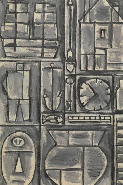 Joaquín Torres García (Uruguayan, 1874–1949). Composition. 1931. Oil on canvas. 36 1/8 x 24″ (91.7 x 61 cm). The Museum of Modern Art, New York. Gift of Larry Aldrich, 1956. © Sucesión Joaquín Torres-García, Montevideo 2015. Photo Thomas Griesel. 