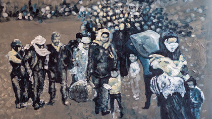 Mural que refleja la dura realidad de los refugiados a la que hemos asistido impotentes en los últimos años