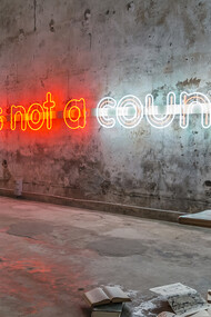 'Diminished Capacity', Padiglione Nigeria, Biennale di Architettura di Venezia 2016. Ola Dele Kuku, 'Africa is not a country', neon installation, photo Filippo Peretti