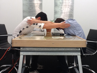 Essex/Olivares, The End, Light Blue, 2012,  performance at Shoot the Lobster, NY, USA
