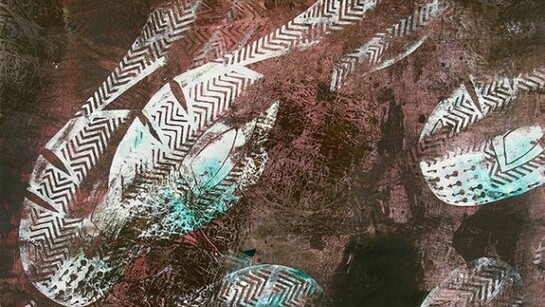 Neil Rumming, Manoeuvres (detail), 2012, acrylic, relief ink on canvas, 71 x 59 in (180 x 150 cm)