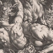 Hendrick Goltzius, Le Dragon dévorant les compagnons de Cadmos, 1588, gravure au burin sur papier vélin crème, 25,5 × 32 cm.   Musée des beaux-arts du Canada, Ottawa.   Acheté en 2019.   Photo : MBAC