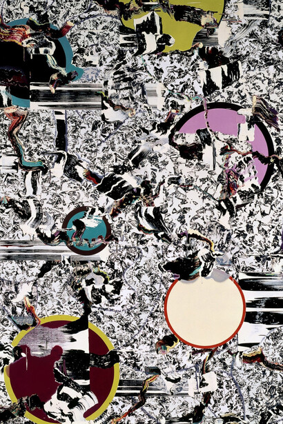 Fiona Rae (1963)«Motel», 1997. Óleo e tinta acrílica sobre tela. 213,5 × 183 cm. Coleção Moderna