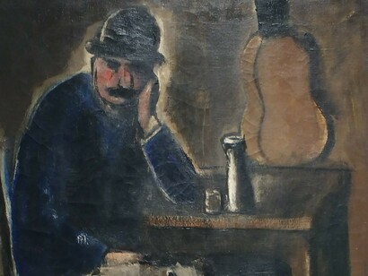 Sironi, All'osteria, 1930, olio su tela, cm 80x70., particolare