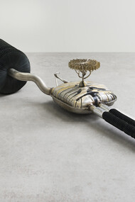 Keita Miyazaki, Black Tree, 2014, Aluminum bronze, paper, exhaust pipe, speaker system, enamel paint, 38 x 195 x 94 cm
