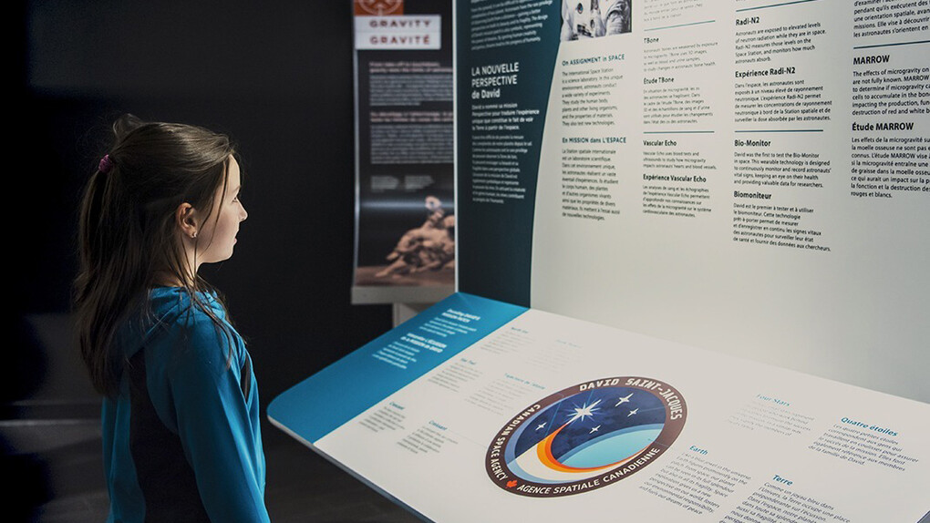 La santé dans l’espace. L’audace d’explorer, vue d’exposition. Avec l’aimable autorisation d’Ingenium. Musée de l’aviation et de l’espace du Canada
