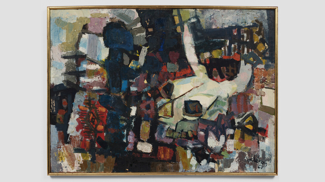 Serge Hélénon, Crâne de boeuf, 1962, Oil on canvas, 28.74 x 39.37 in. Courtesy of Aicon Gallery