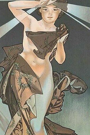 "La luna y las estrellas", tinta y acuarela sobre papel, Alfons Mucha, 1902