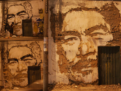 Vhils, muro gravado em Cali, Colombia, 2010
