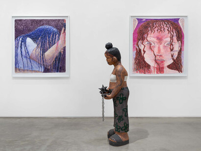 Sydnie and Haylie Jimenez, How Aweful Goodness Is, 2023, installation view, photo by Zachary Balber. Courtesy of Mindy Solomon Gallery