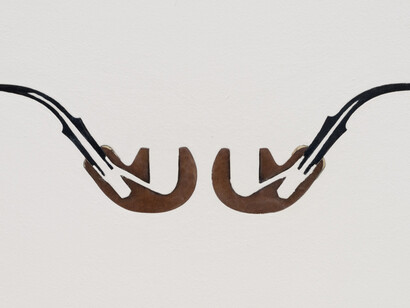 Oliver Beer, Symmetrical Pipes, 2014, Two half pipes to be immersed in wall, wood, plaster and resin, 20 x 30 x 2.5 cm (7.87 x 11.81 x .98 in)