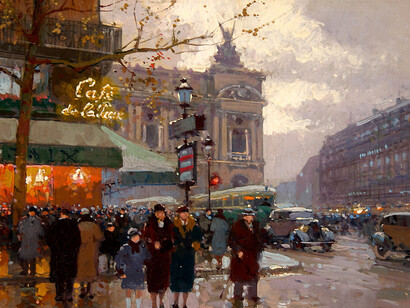 Édouard Léon Cortès, L'Opera et le Café de la Paix, Paris, óleo sobre tela, s.d.